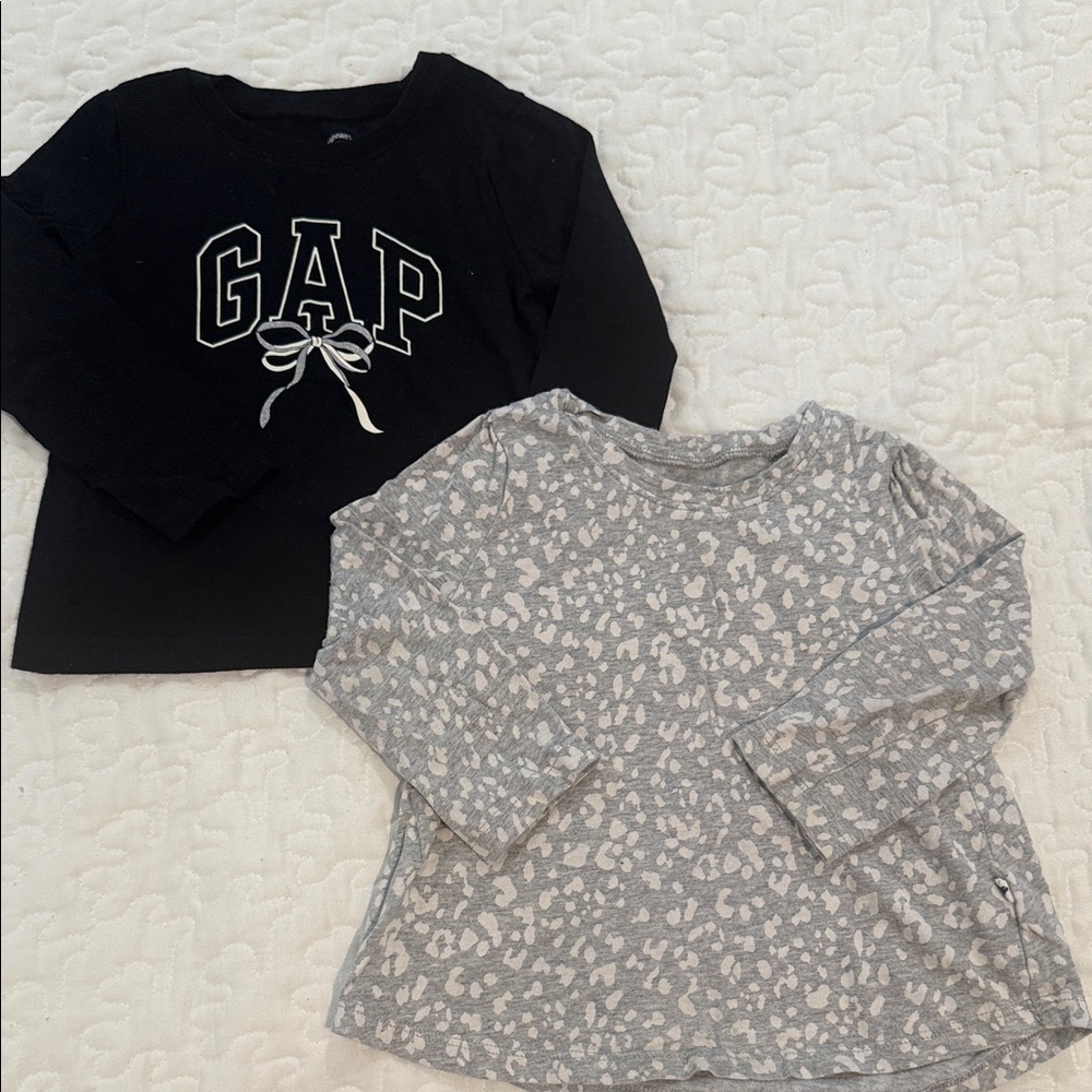 GAP Kids Black Bow & Gray Lepord Long Sleeve Tees